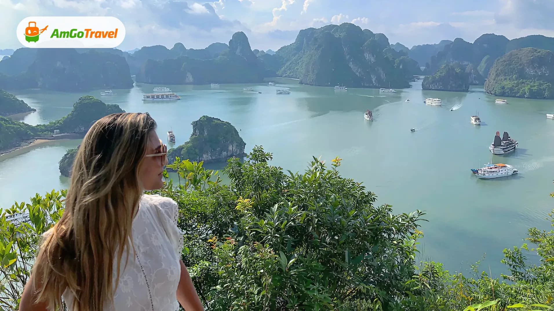 Woman overlooking Ha Long Bay from Ti Top viewpoint