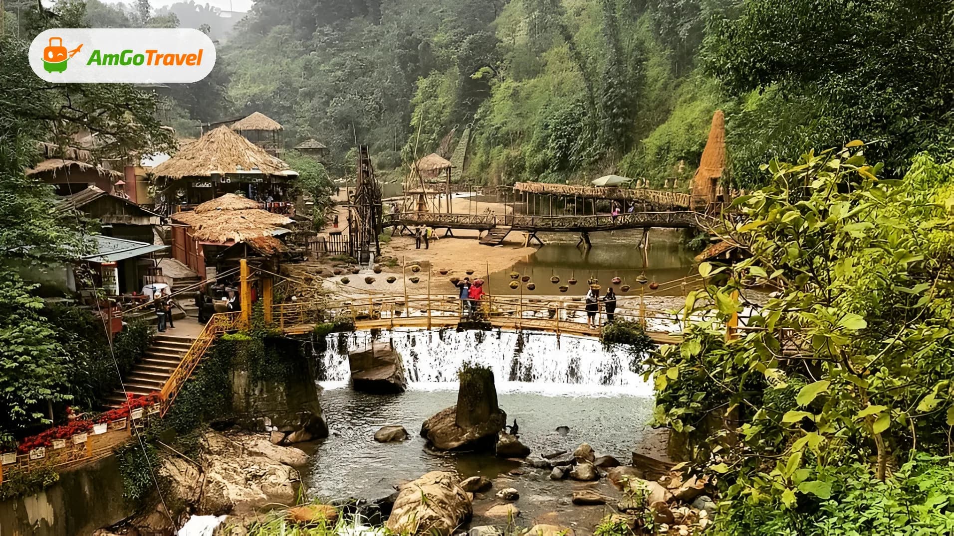 Cat Cat village waterwheel huts and stream in Sapa