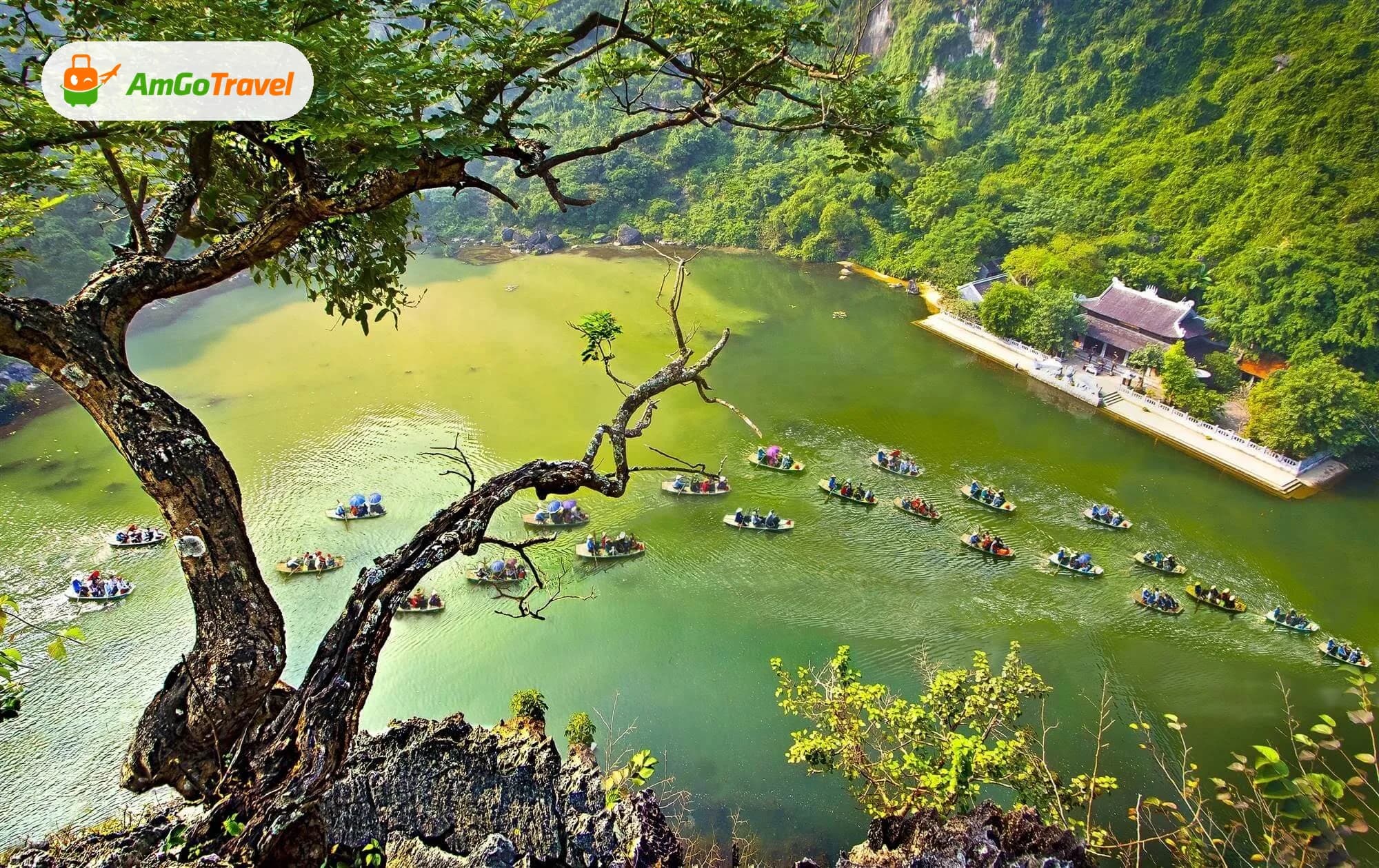 View from Mua Cave peak over boats on the river, Ninh Binh