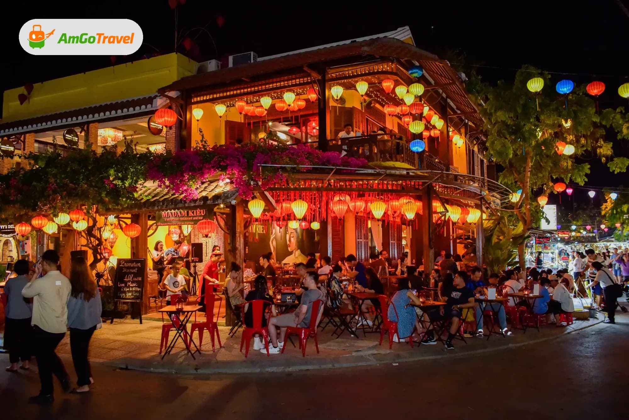 Hoi An street glowing with silk lanterns at night