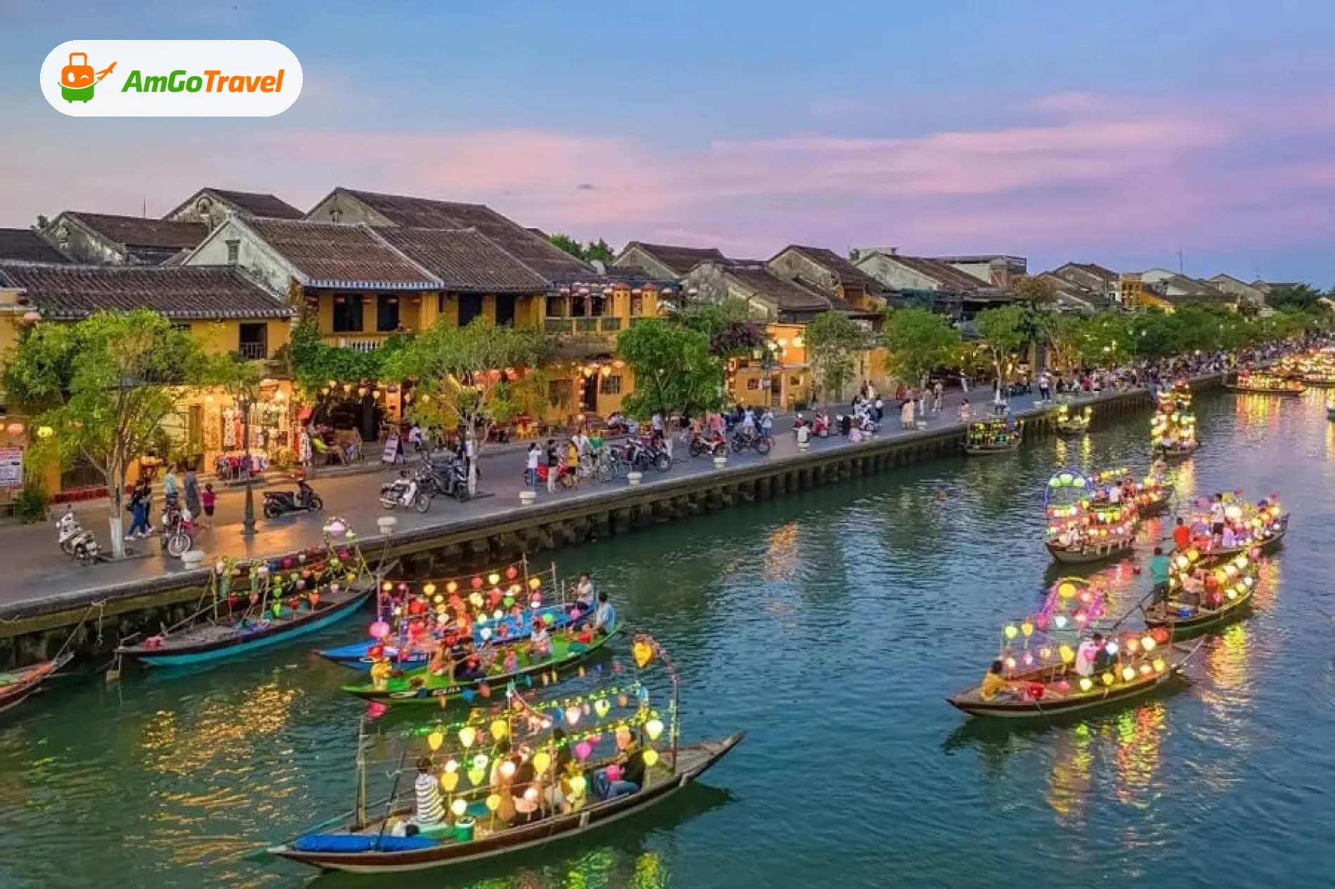 Lantern boats on the Hoi An river at twilight