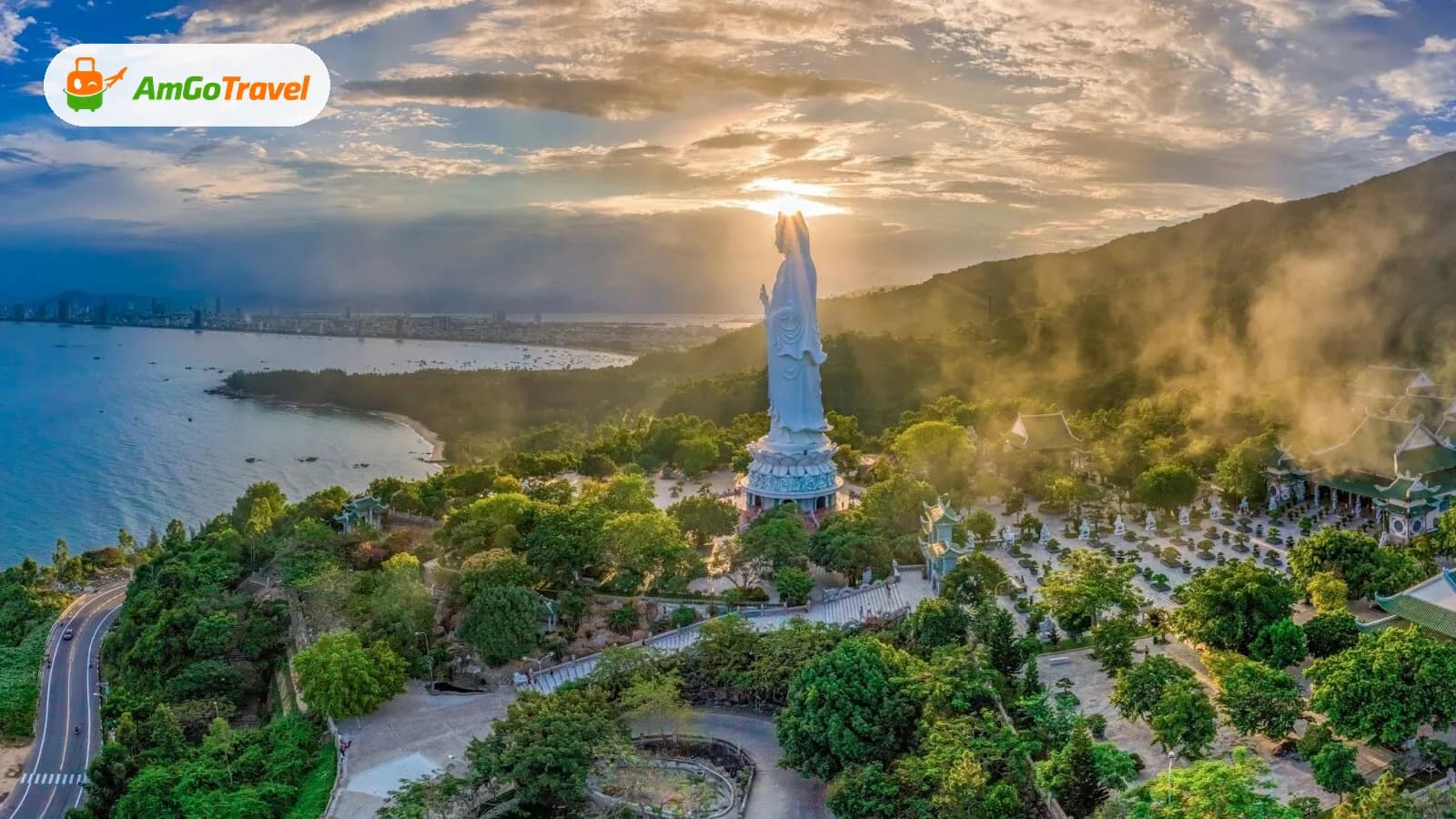 Lady Buddha statue on Son Tra Peninsula at sunrise