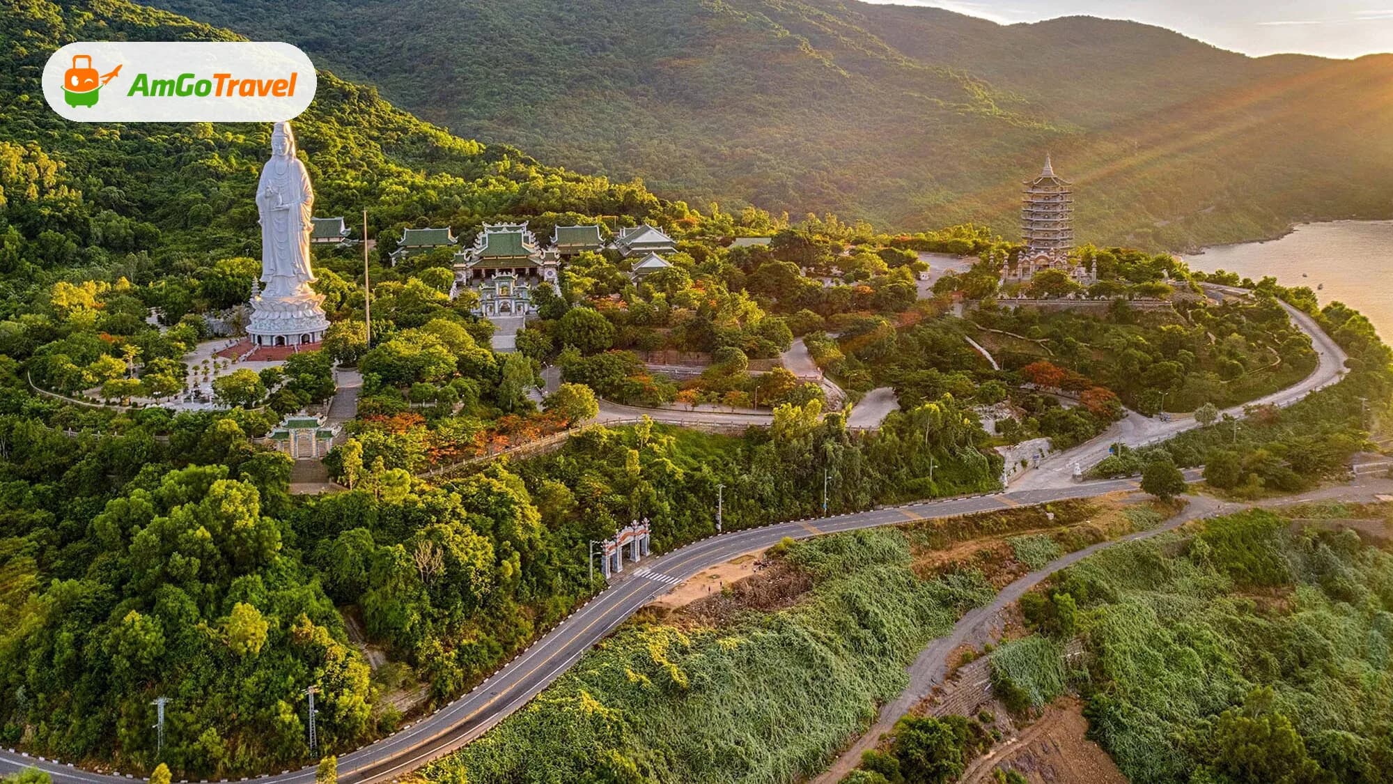 Aerial view of Linh Ung Pagoda and the Lady Buddha on Monkey Mountain
