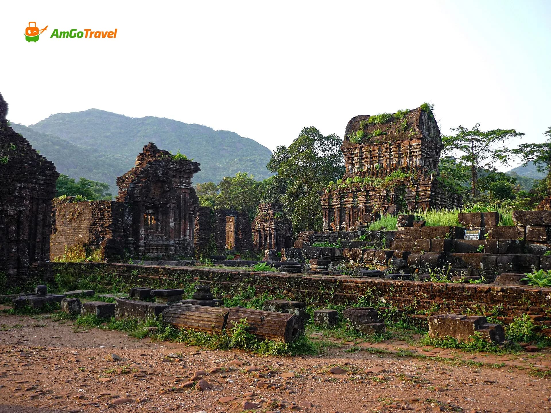 My Son temple ruins with the mountains behind